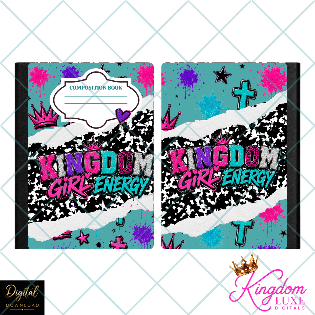 Kingdom Girl Energy Composition Notebook Cover | Christian School Notebook Cover | Printable Composition Book Wrap | Digital Download