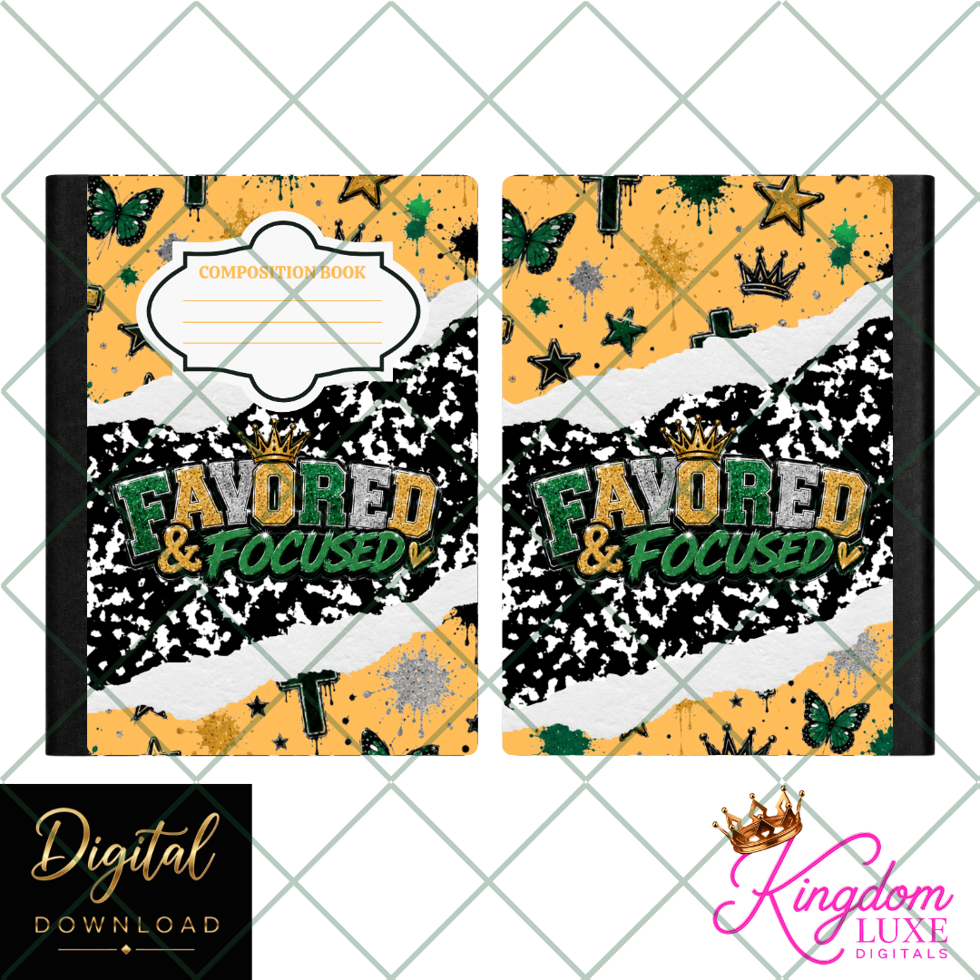 Favored & Focused Composition Notebook Cover | Christian School Notebook Cover | Printable Composition Book Wrap | Digital Download