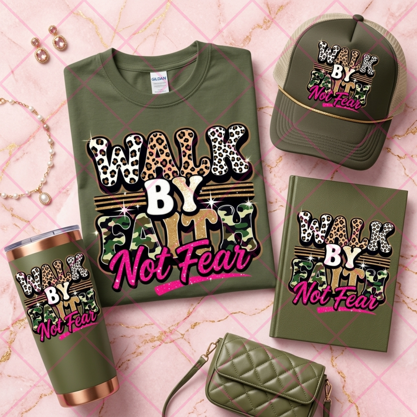 Walk By Faith Not Fear PNG | Christian Sublimation Design | Leopard Camo Faith Graphic | Bold Christian Shirt Design Download