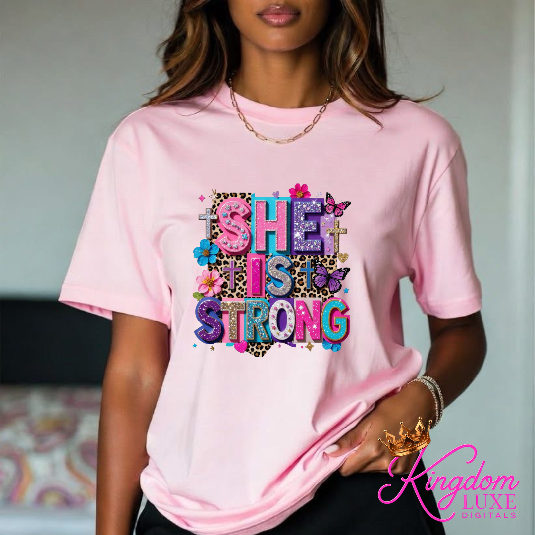 She Is Strong Christian Graphic Tee 2 | Faith Based Women’s Shirt | Inspirational Boutique T-Shirt | Proverbs 31 Christian Apparel