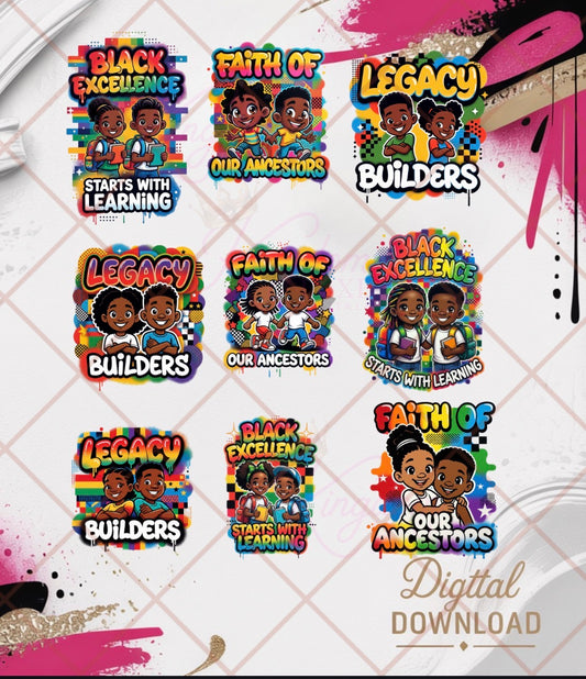 Black Excellence & Legacy Builders |Kids Faith & Culture Graphic Bundle Digital Download