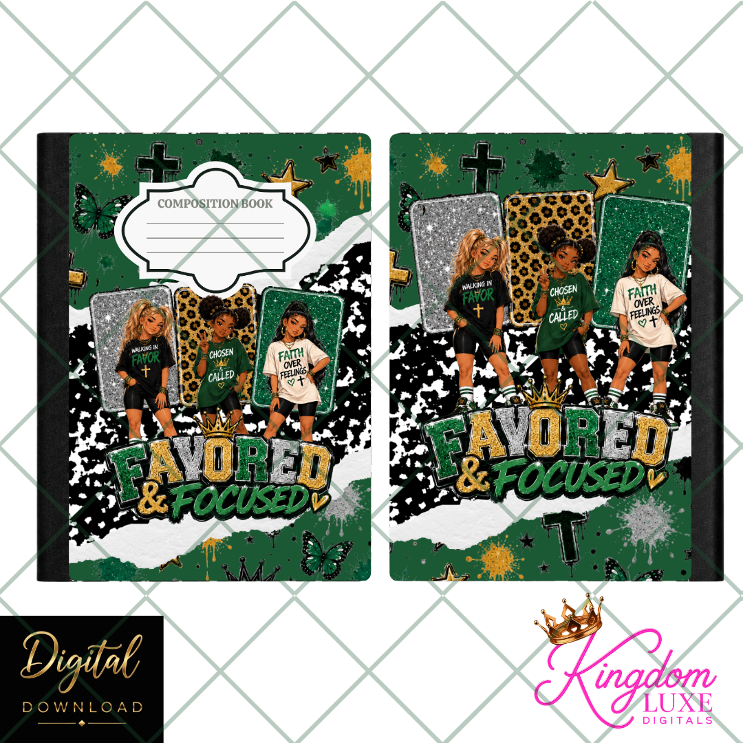 Favored & Focused Composition Notebook Cover | Christian School Notebook Cover | Printable Composition Book Wrap | Digital Download