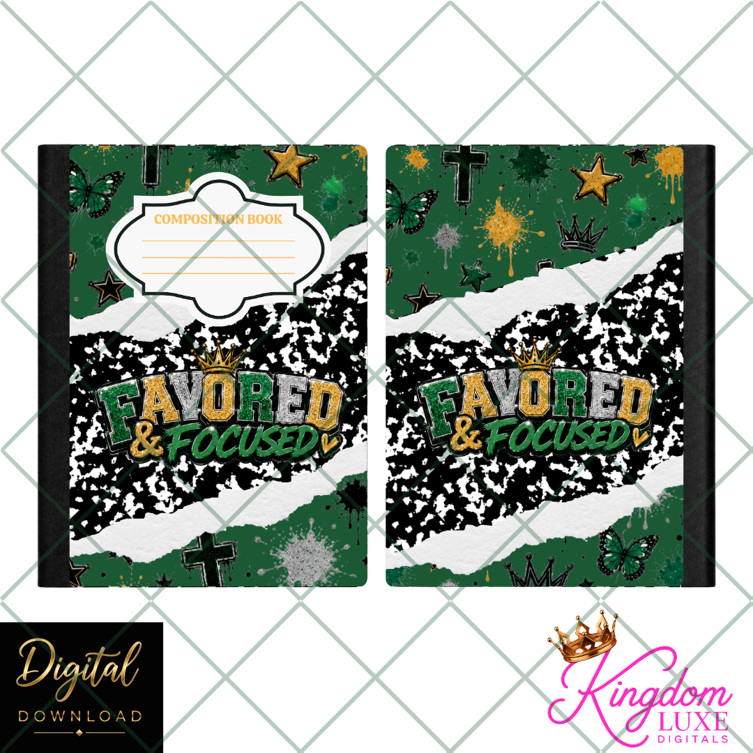 Favored & Focused Composition Notebook Cover | Christian School Notebook Cover | Printable Composition Book Wrap | Digital Download