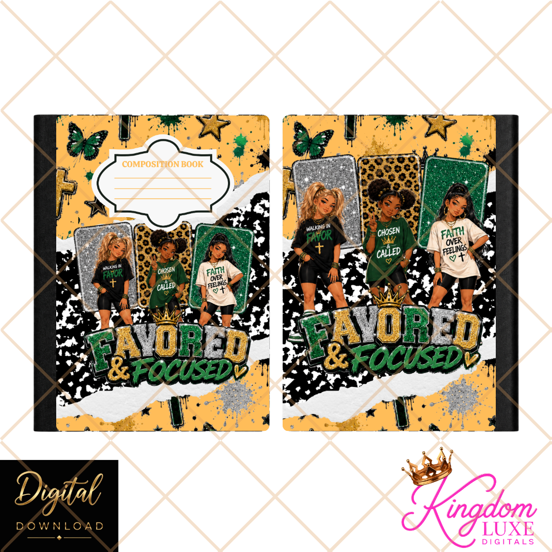 Favored & Focused Composition Notebook Cover | Christian School Notebook Cover | Printable Composition Book Wrap | Digital Download
