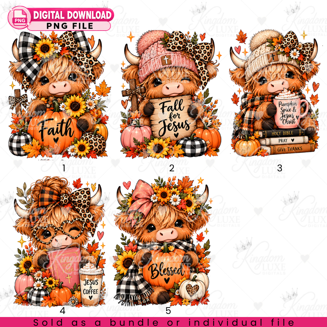 Fall Highland Cows PNG Collection — Christian Fall Digital Designs