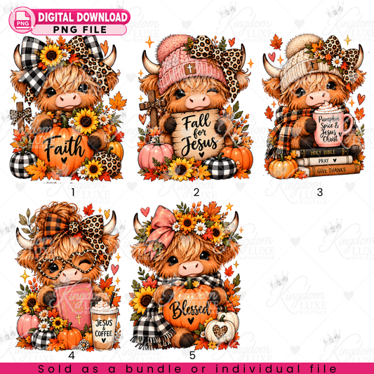 Fall Highland Cows PNG Collection — Christian Fall Digital Designs