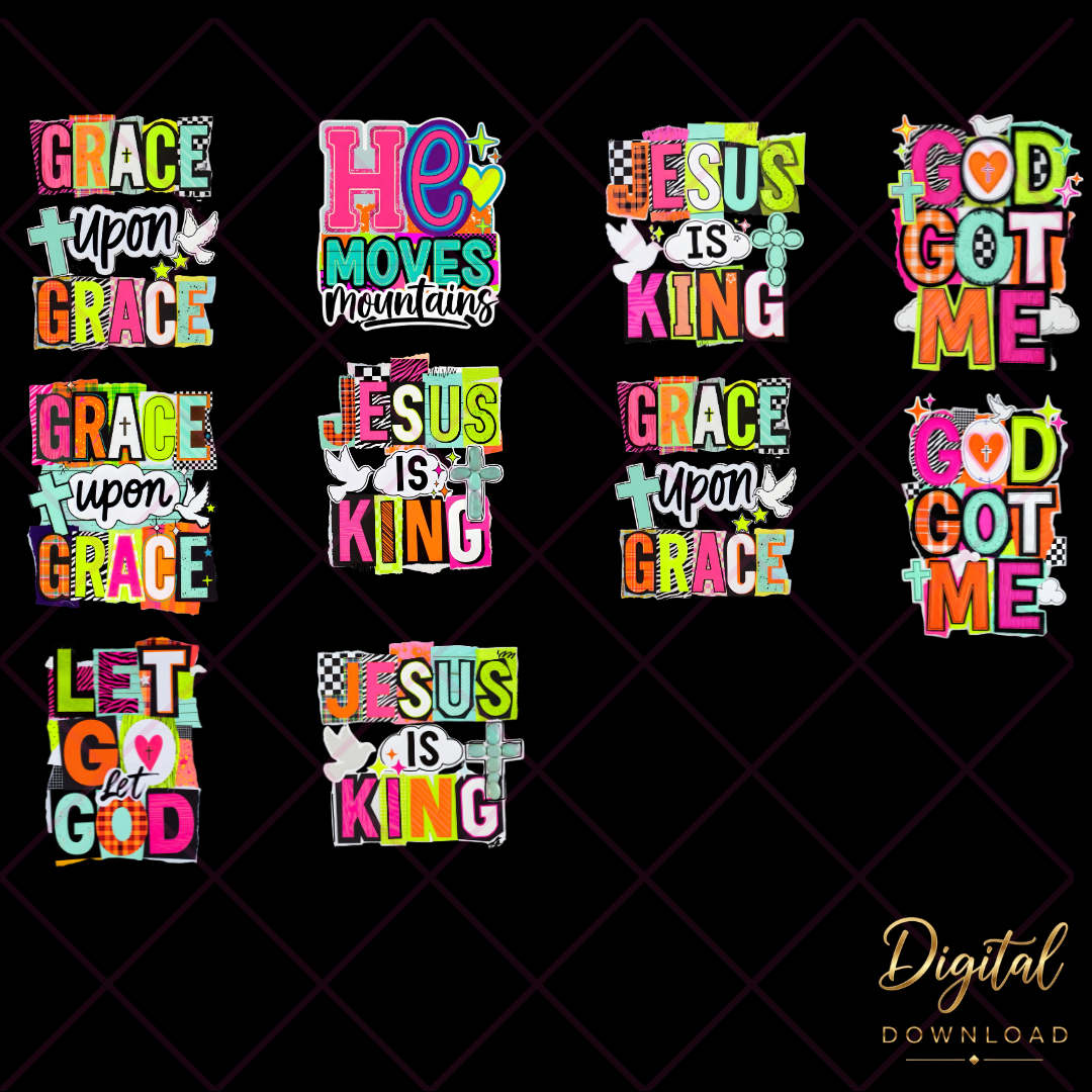 Christian PNG Bundle Faith-Based T-Shirt Designs with Resell Rights (Street Style Sublimation & DTF Graphics) Digital Download