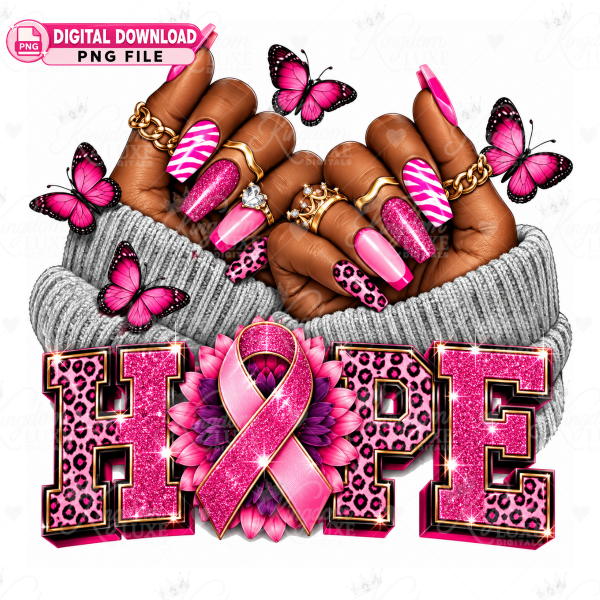 Breast Cancer Awareness HOPE PNG | Pink Ribbon Leopard Print Digital Design