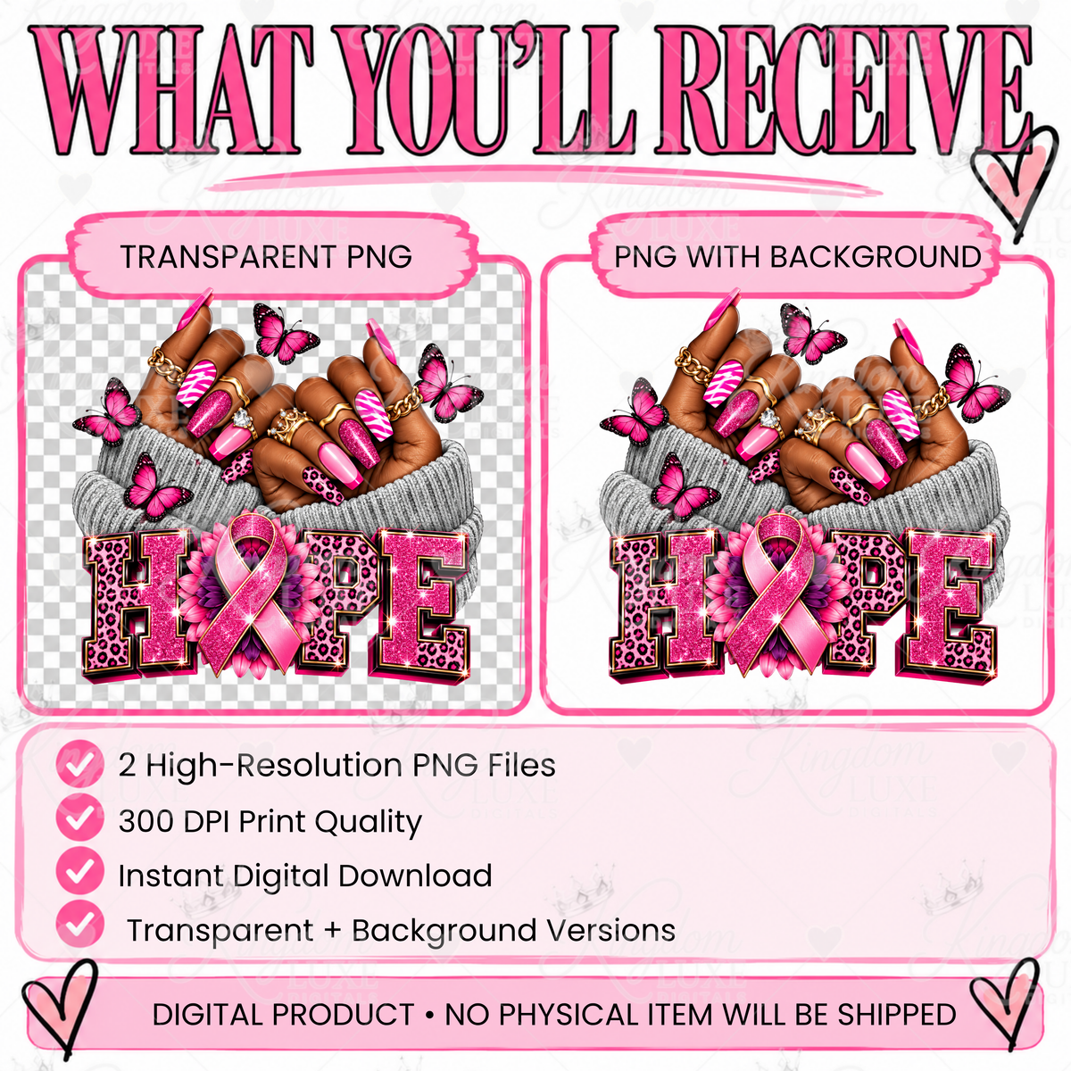 Breast Cancer Awareness HOPE PNG | Pink Ribbon Leopard Print Digital Design