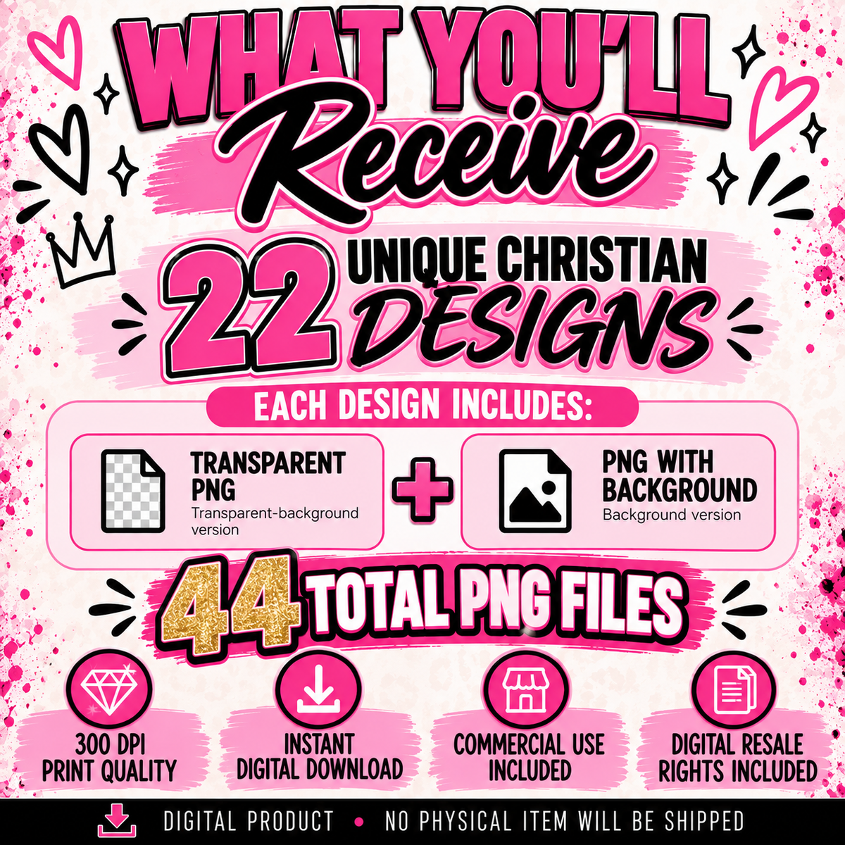 Christian PNG Design Bundle — 22 Designs + Resell Rights