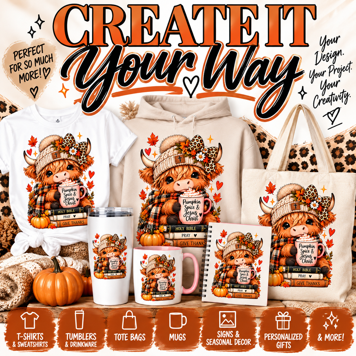 Fall Highland Cows PNG Collection — Christian Fall Digital Designs