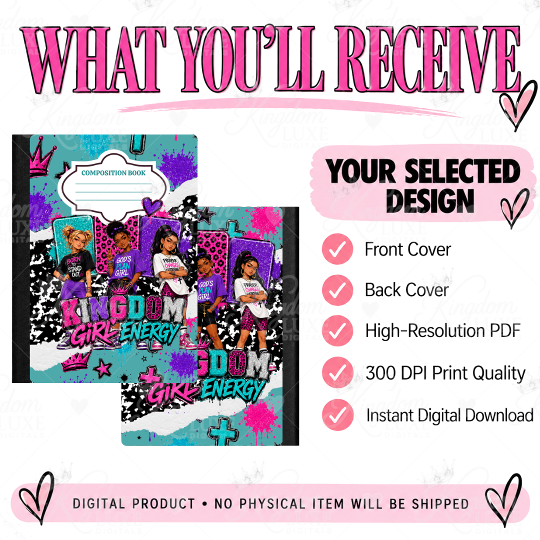 Kingdom Girl Energy — Printable Composition Notebook Cover