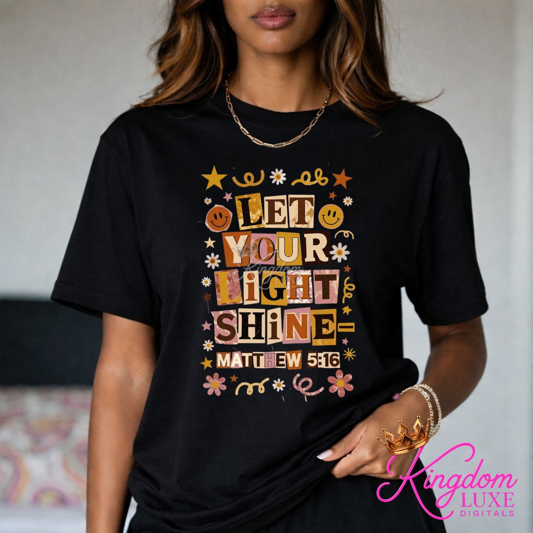 Let Your Light Shine Christian Graphic Tee | Matthew 5:16 Faith Shirt | Inspirational Christian T-Shirt | Boutique Scripture Apparel