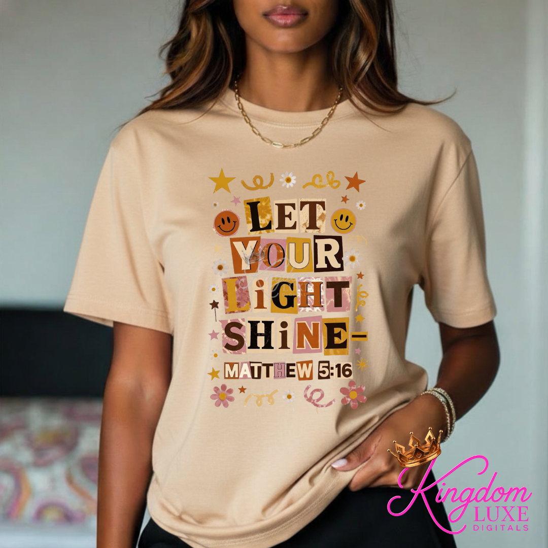 Let Your Light Shine Christian Graphic Tee | Matthew 5:16 Faith Shirt | Inspirational Christian T-Shirt | Boutique Scripture Apparel