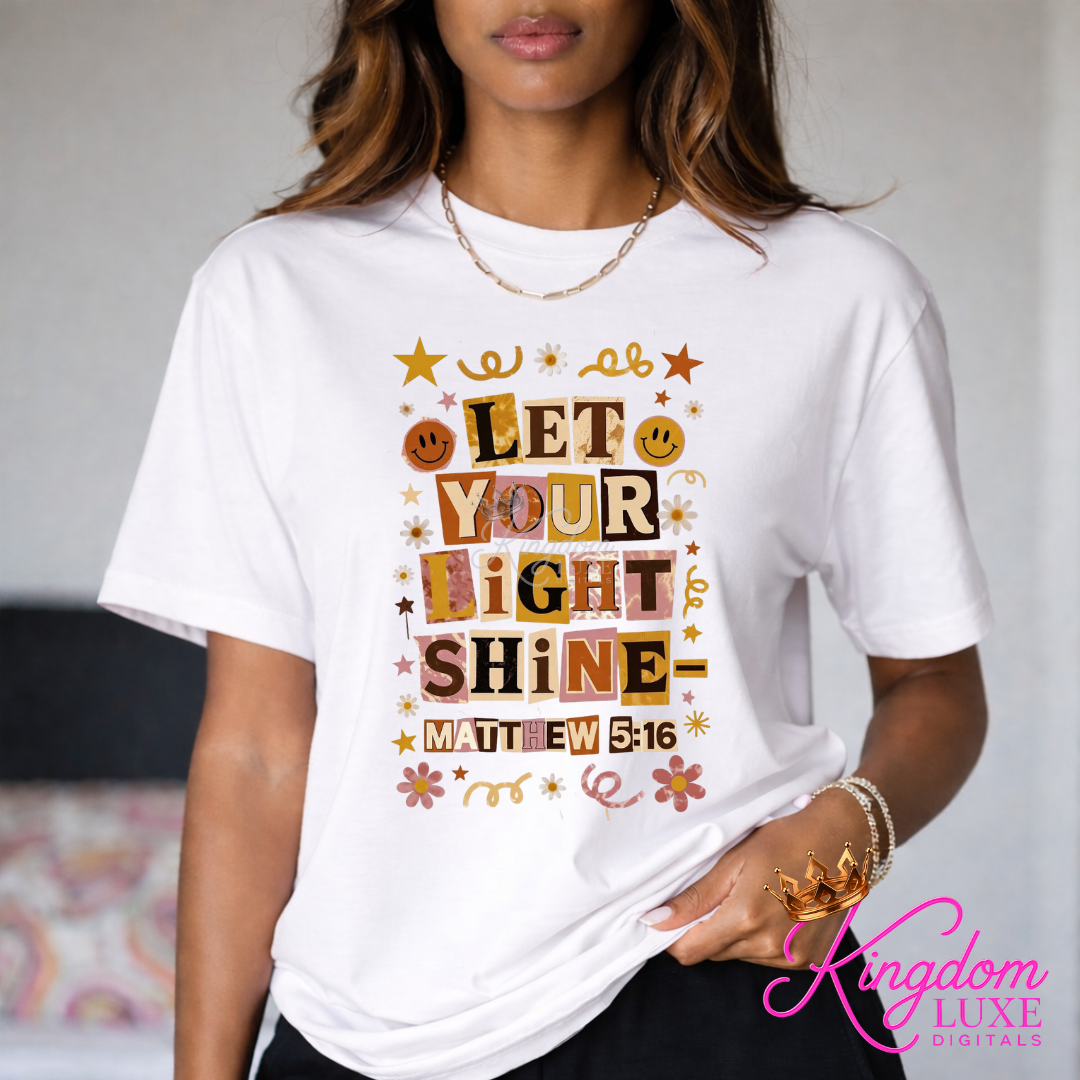 Let Your Light Shine Christian Graphic Tee | Matthew 5:16 Faith Shirt | Inspirational Christian T-Shirt | Boutique Scripture Apparel