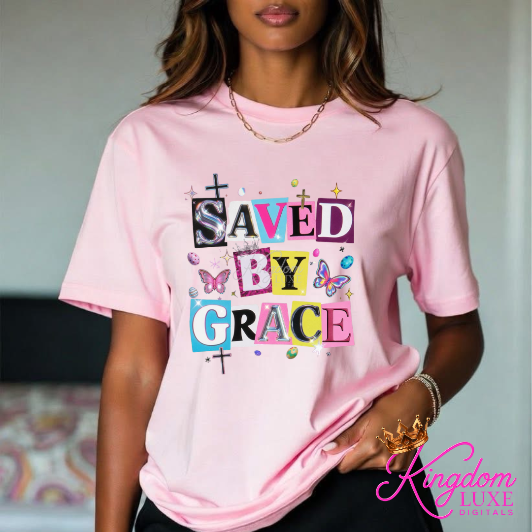 Saved By Grace Christian Graphic Tee | Faith Based Shirt for Women | Trendy Christian T-Shirt | Grace Inspired Boutique Apparel