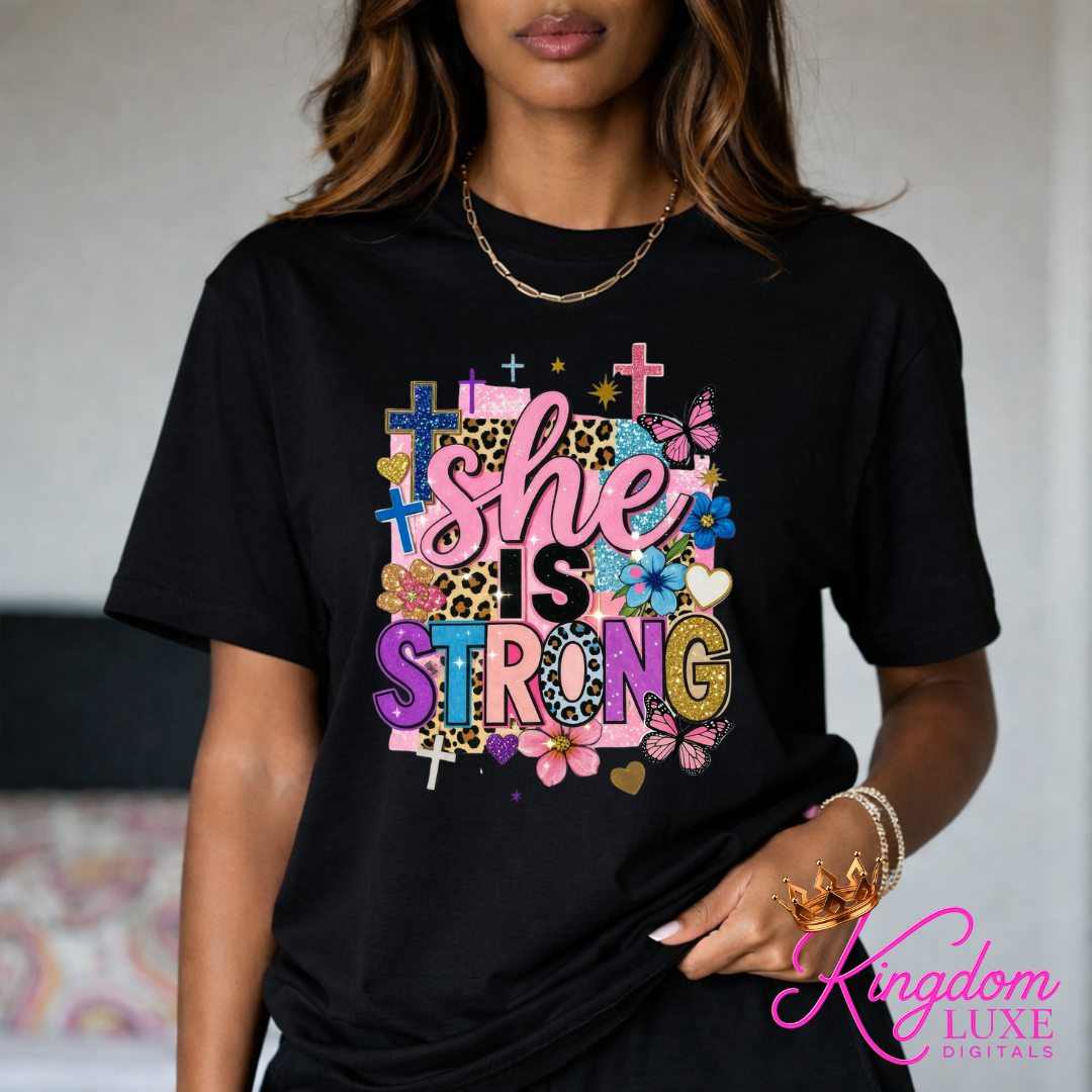 She Is Strong Christian Graphic Tee | Faith Based Women’s Shirt | Inspirational Boutique T-Shirt | Proverbs 31 Christian Apparel