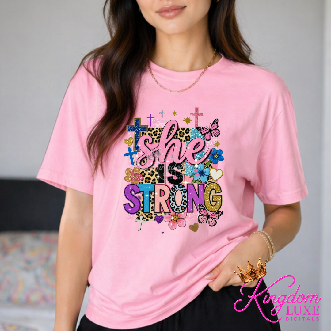 She Is Strong Christian Graphic Tee | Faith Based Women’s Shirt | Inspirational Boutique T-Shirt | Proverbs 31 Christian Apparel