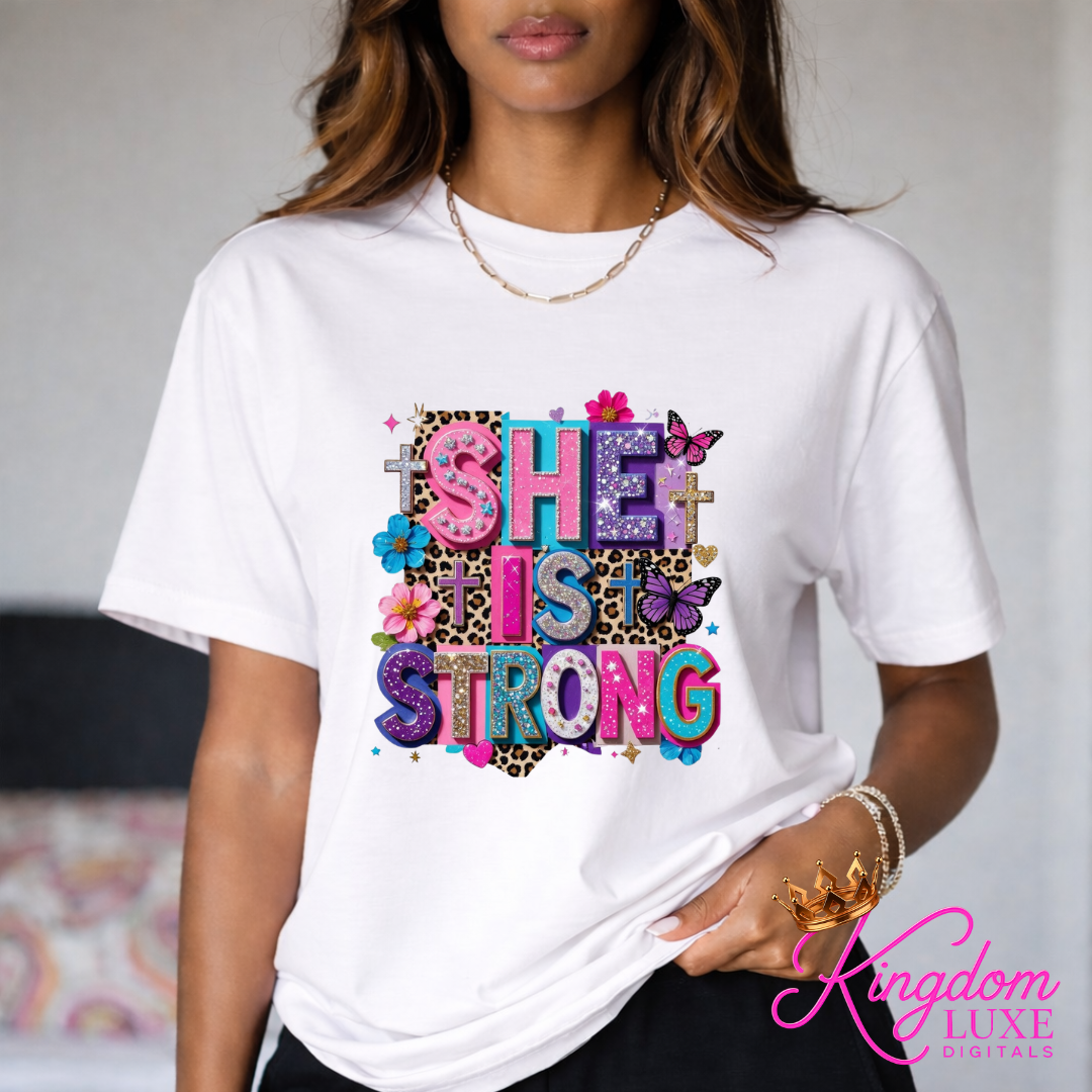She Is Strong Christian Graphic Tee 2 | Faith Based Women’s Shirt | Inspirational Boutique T-Shirt | Proverbs 31 Christian Apparel