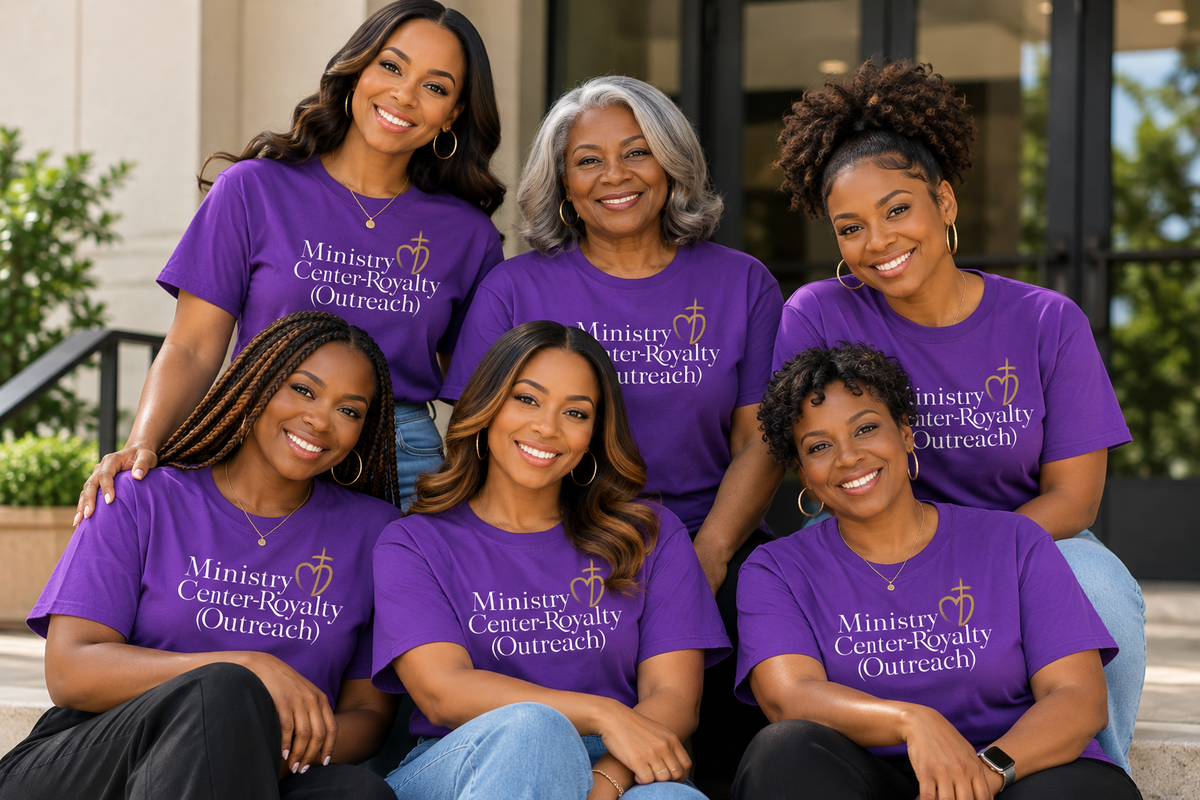 Ministry Center-Royalty Outreach group wearing purple ministry apparel.