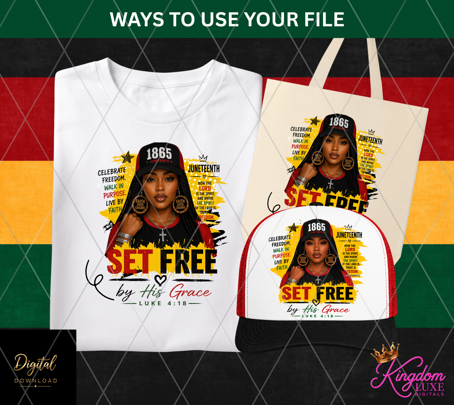 Set Free By His Grace Juneteenth PNG | Faith Based Juneteenth Shirt Design | Christian Juneteenth Sublimation PNG | Luke 4:18